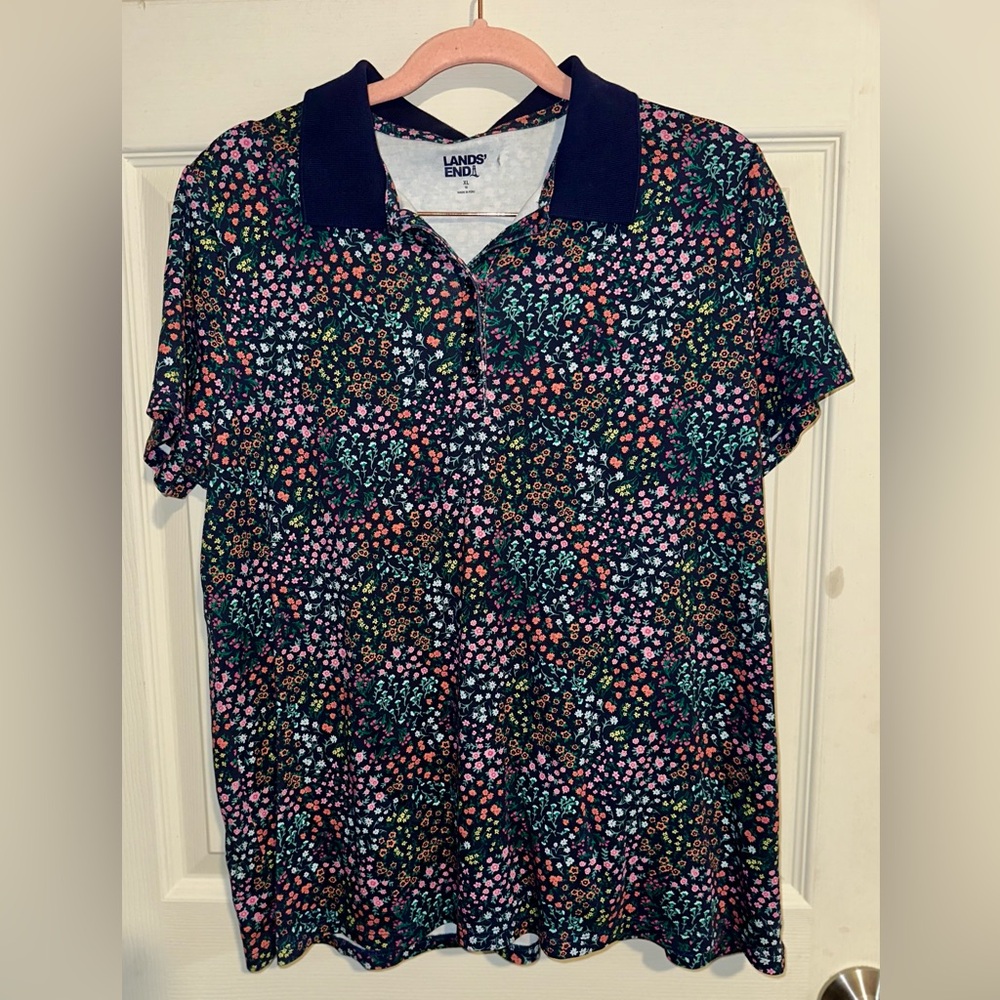 Lands' End Women’s Floral Polo Shirt - Multicolor
